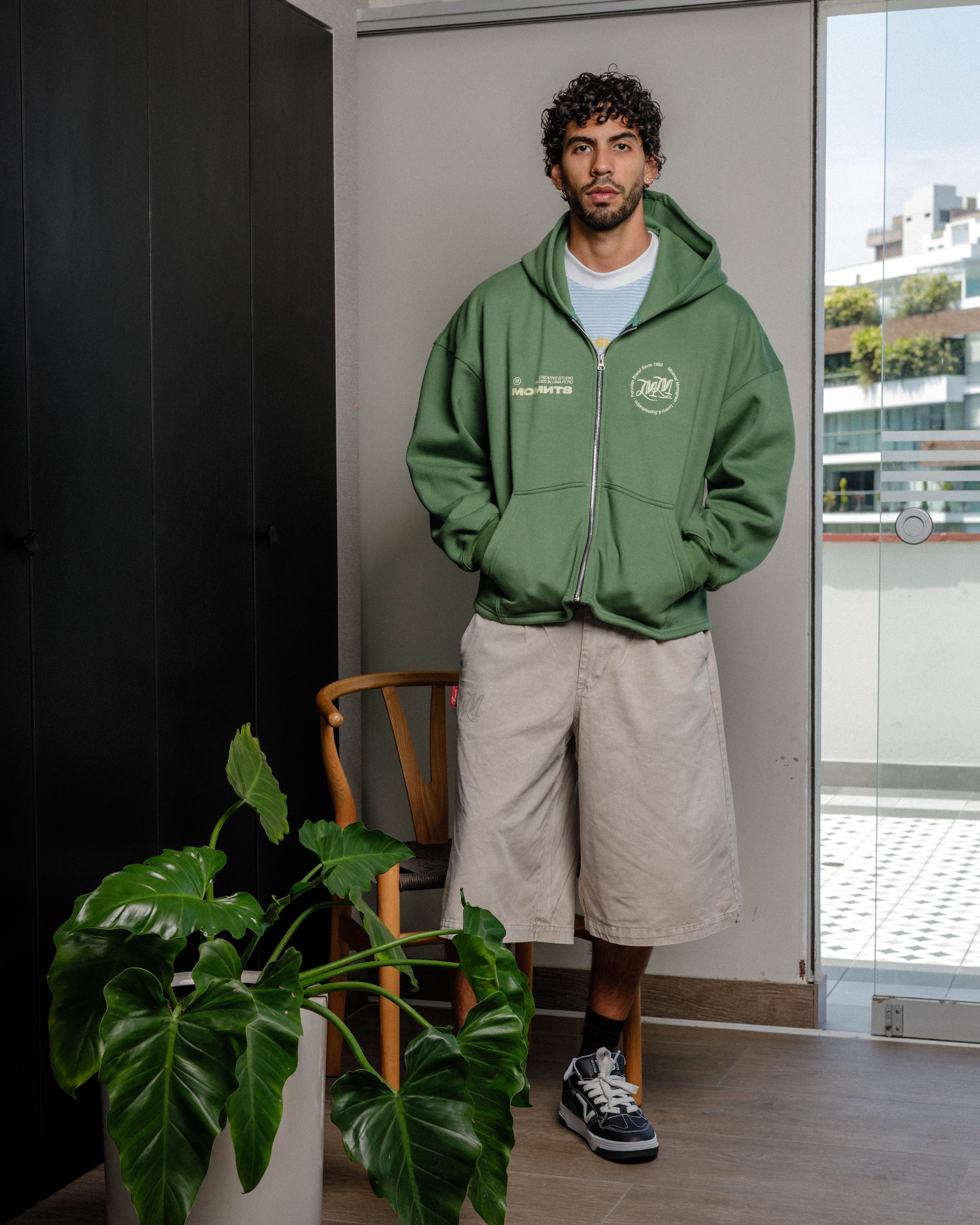 Daily Structure Green Zip Hoodie