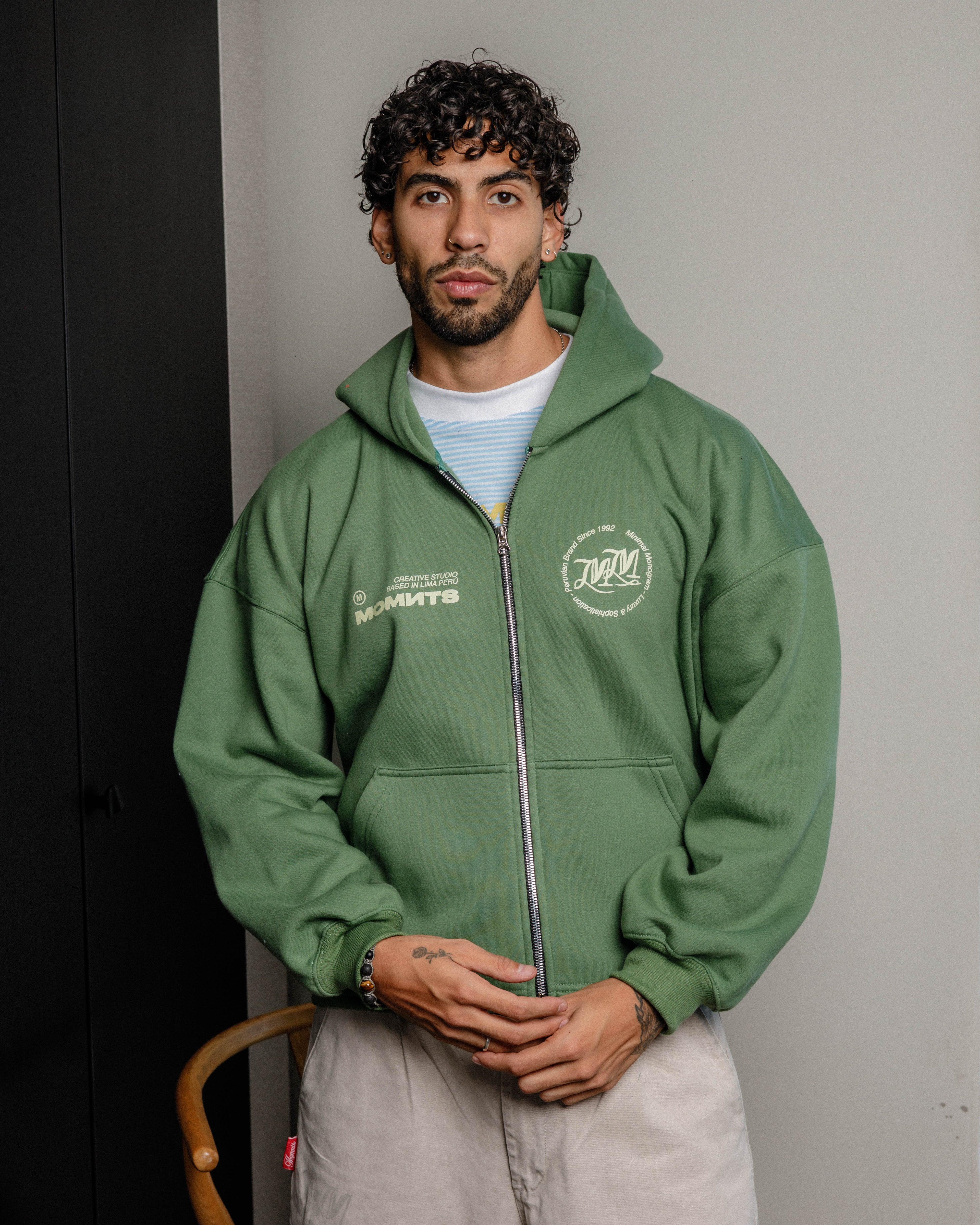 Daily Structure Green Zip Hoodie